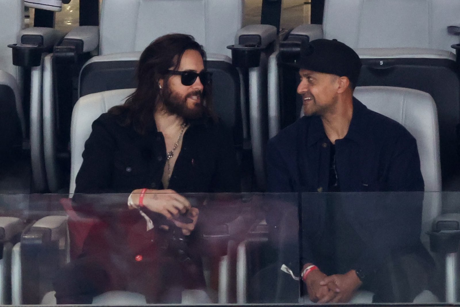 Jared Leto attends Super Bowl LVIII between the Kansas City Chiefs and the San Francisco 49ers,