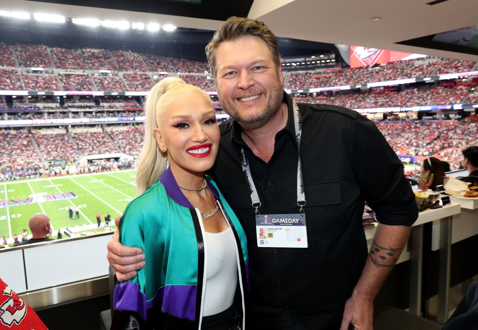 Gwen Stefani and Blake Shelton attend the Super Bowl LVIII, Feb. 11, 2024, in Las Vegas.