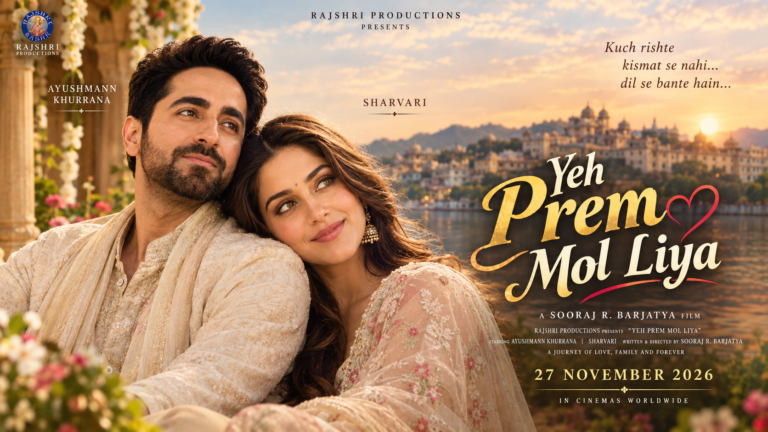 Confirming the Yeh Prem Mol Liya movie release date on 27 November 2026. Get details on the Ayushmann Khurrana, Sharvari cast, and Sooraj Barjatya direction.