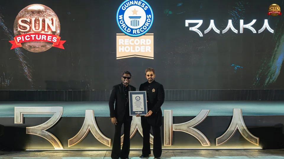 Allu Arjun and Atlee holding the Guinness World Record for Raaka movie